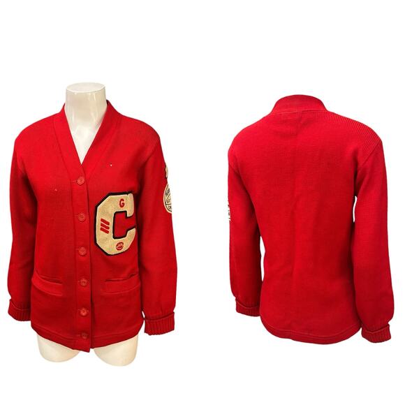 Vintage 1960s Red Wool Letterman Varsity Cardigan Sweater – Women’s Small - - Picture 2 of 4
